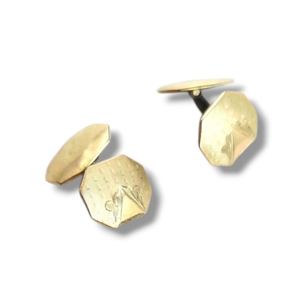 Shved & Cohen Art Deco Antiqe Vintage Gold Filled‎ Cuff Links Hexagon Classic